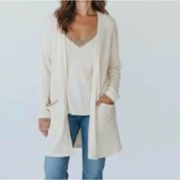 NWT Blu Pepper Cream Cardigan Sweater, top, and dusty rose lounge 3 piece set - Picture 3 of 8